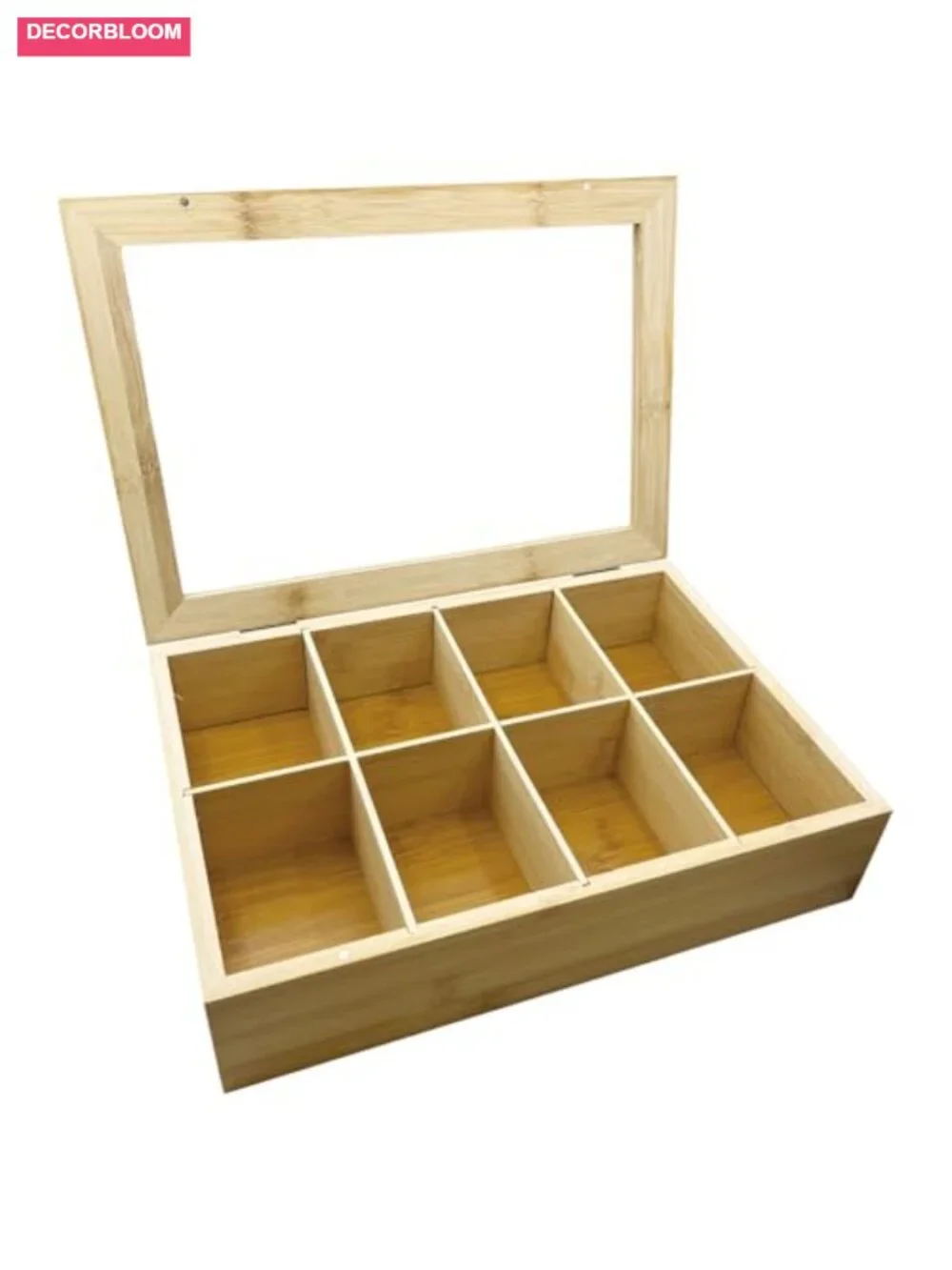 Bamboo Tea Bag Holder with Acrylic Lid - 8 Compartment Organizer